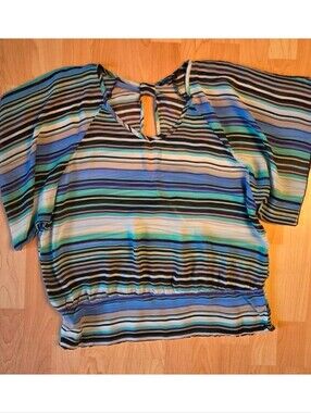 George striped flutter sleeve blouse